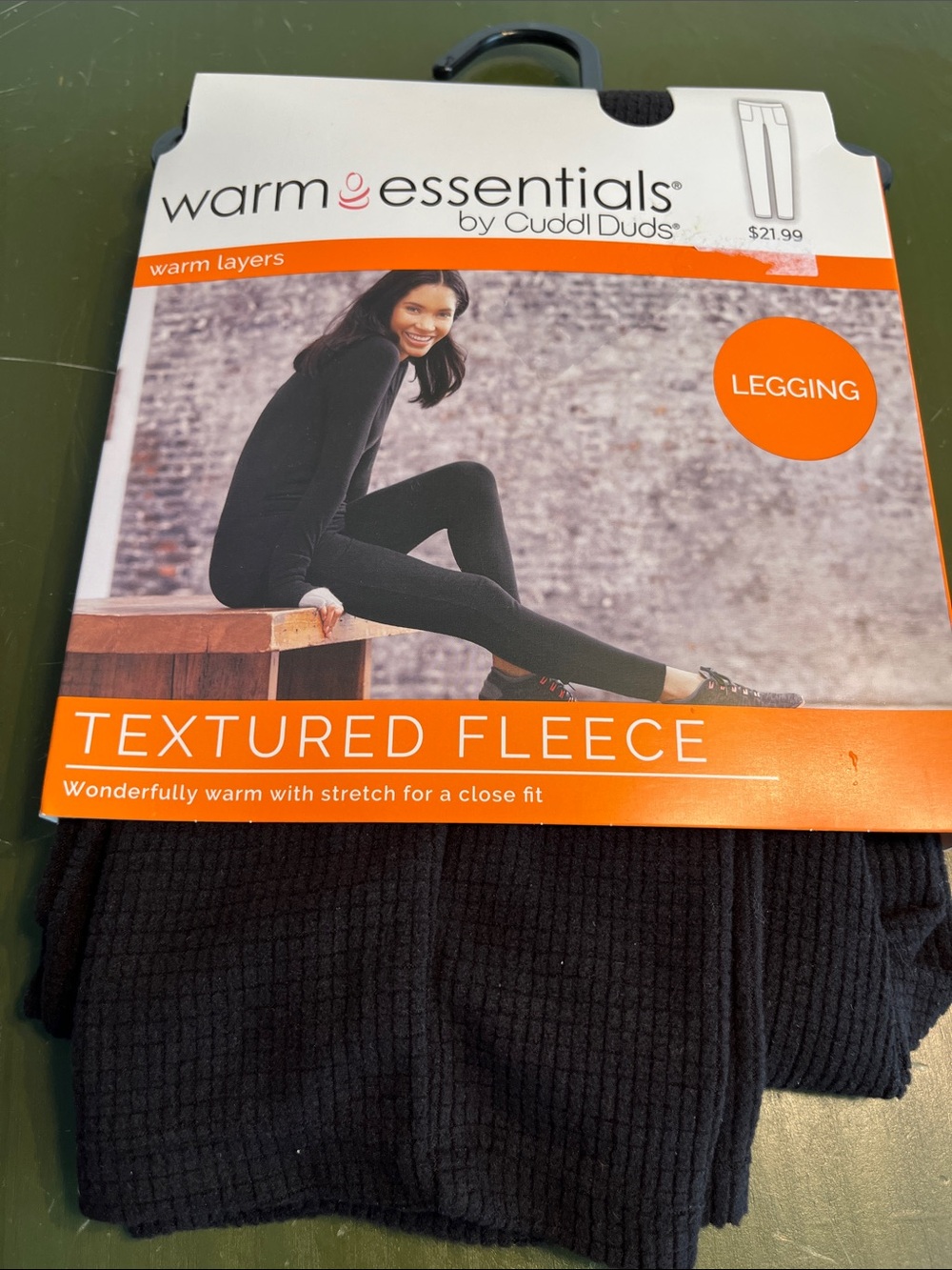Warm Essentials by Cuddl Duds Textured Fleece Leggings - Black